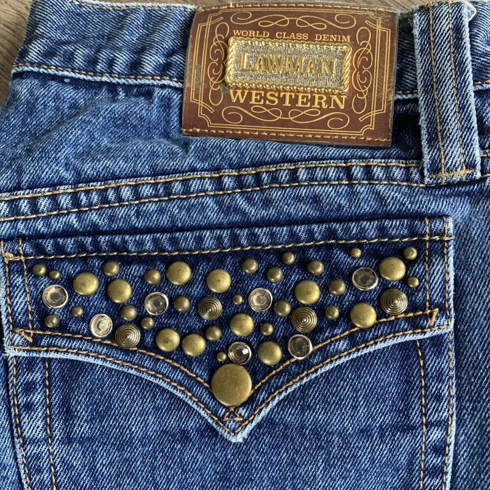 Lawman Western Womens Denim Jeans With Studded Back Pockets Blue Size 15 Classic - Picture 2 of 9